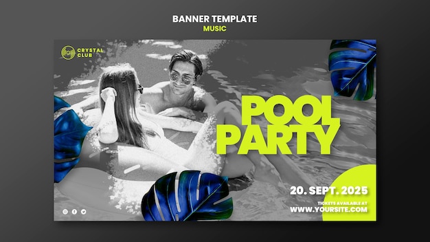 Modelo de design de banner de música para festa na piscina
