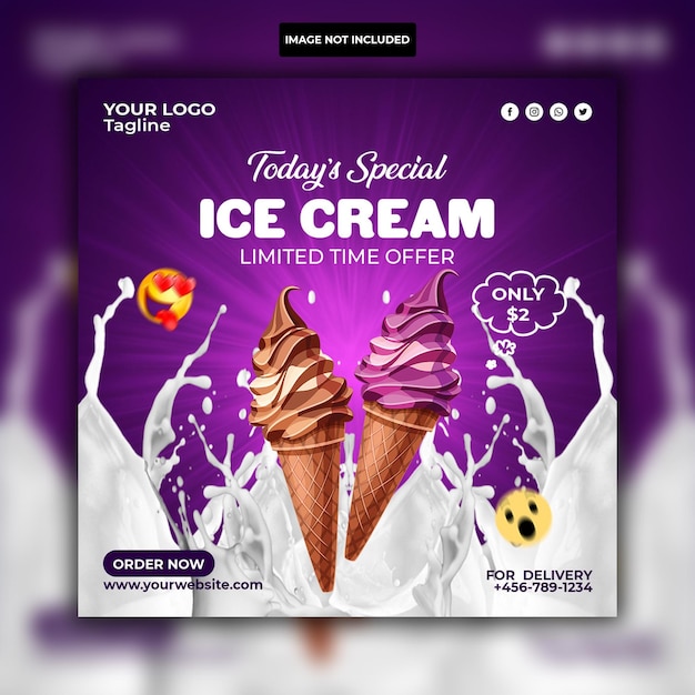 PSD modelo de design de banner de postagem do instagram de mídia social de sorvete delicioso especial