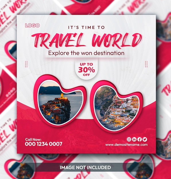 PSD modelo de design de banner de postagem do instagram de mídia social do mundo de viagens