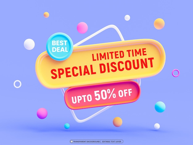 Modelo de design de banner de promoção 3D de desconto especial