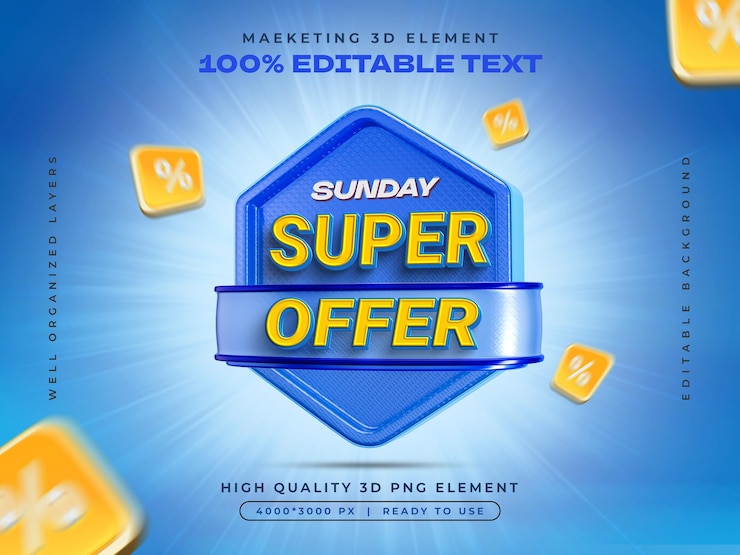 PSD modelo de design de banner de promoção de insígnia de venda de super oferta de domingo