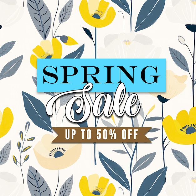 PSD modelo de design de banner de venda de primavera com padrão floral de primavera