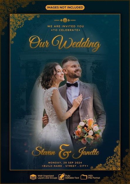 PSD modelo de design de capa de convite de casamento em psd elegante