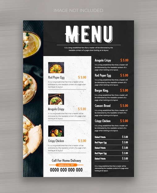 PSD modelo de design de capa de menu de restaurante