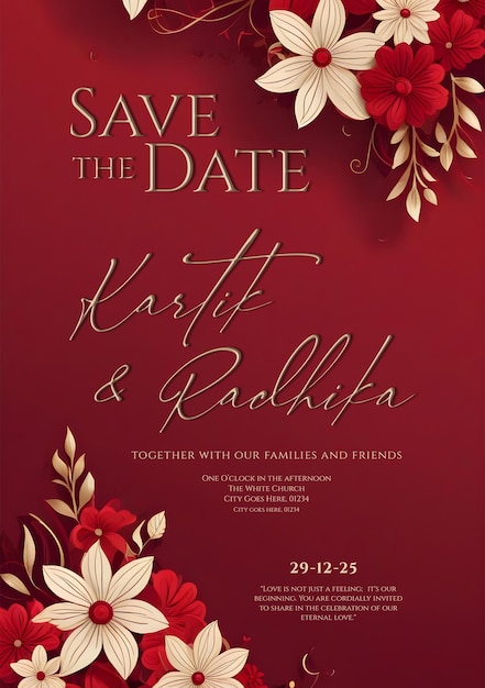 PSD modelo de design de cartão de convite de casamento floral romântico