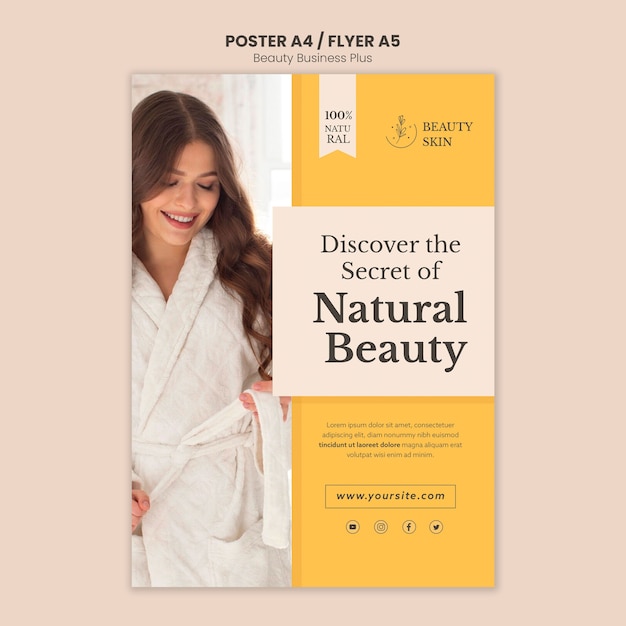 Modelo de design de cartaz de beleza de design plano