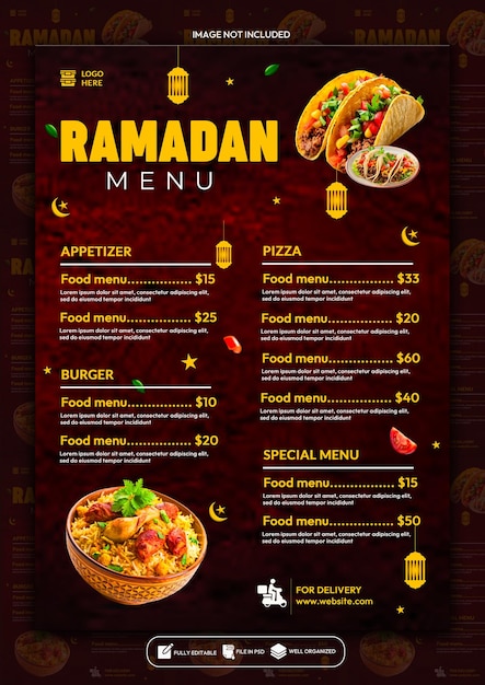 Modelo de design de cartaz de cardápio de refeições especiais de restaurantes