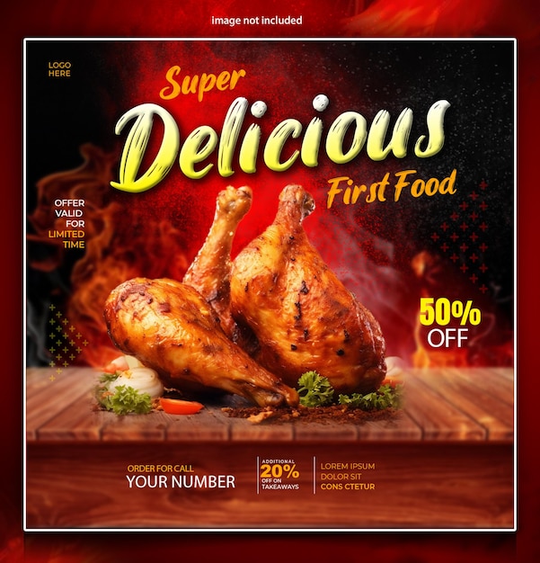PSD modelo de design de cartaz de comida rápida de frango