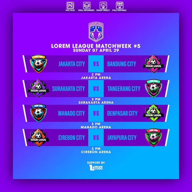 Modelo de design de cartaz ou banner da semana de jogos da liga de futebol