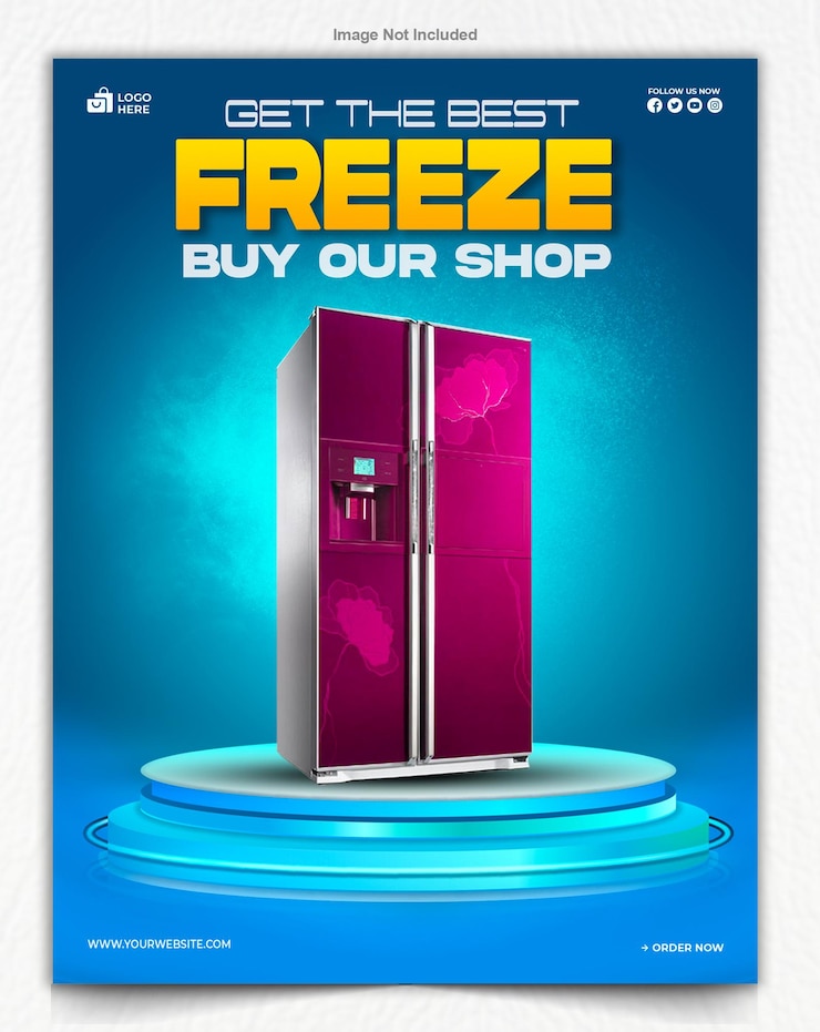 PSD modelo de design de cartaz promocional de venda de frigoríficos