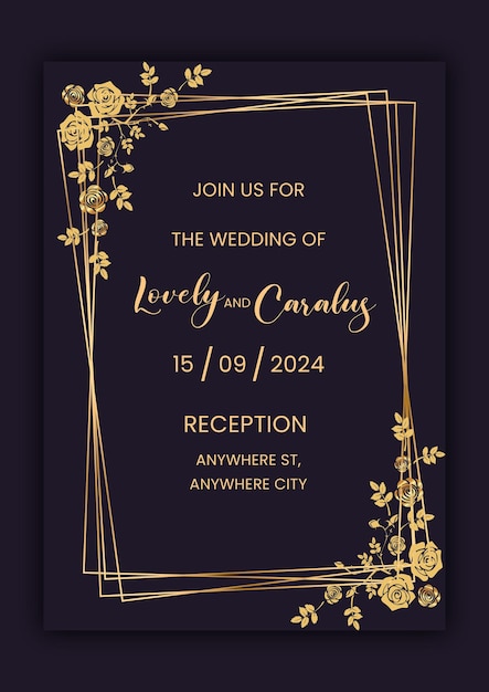 Modelo de design de convite para cartão de casamento de luxo