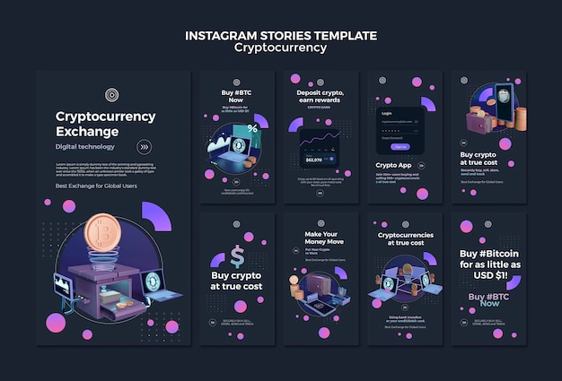 PSD modelo de design de criptomoeda de histórias do instagram