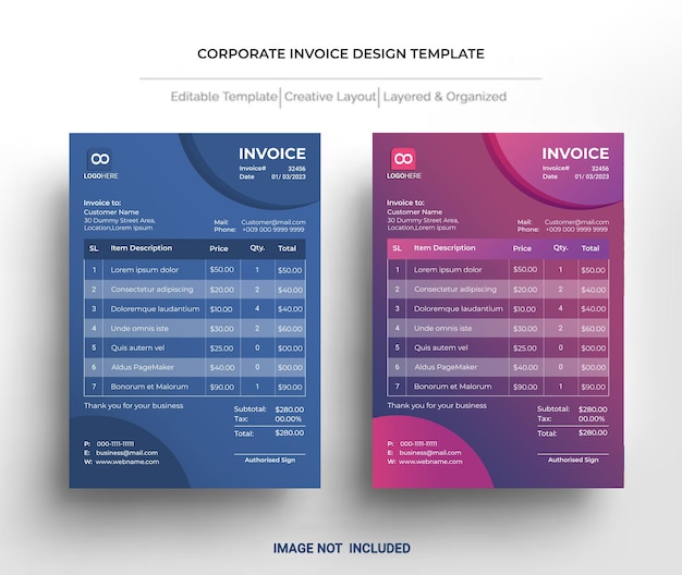 PSD modelo de design de fatura corporativa