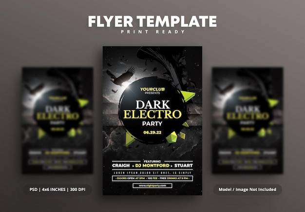 PSD modelo de design de folheto de festa noturna dark electro edm