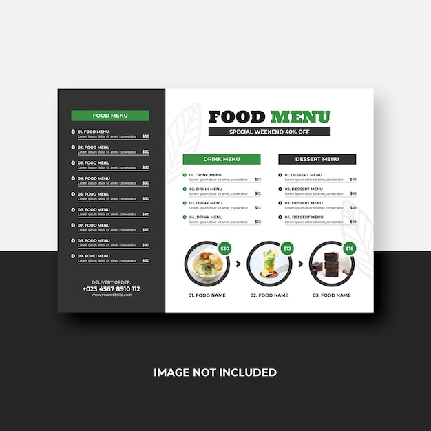 Modelo de design de folheto de menu de alimentos A4