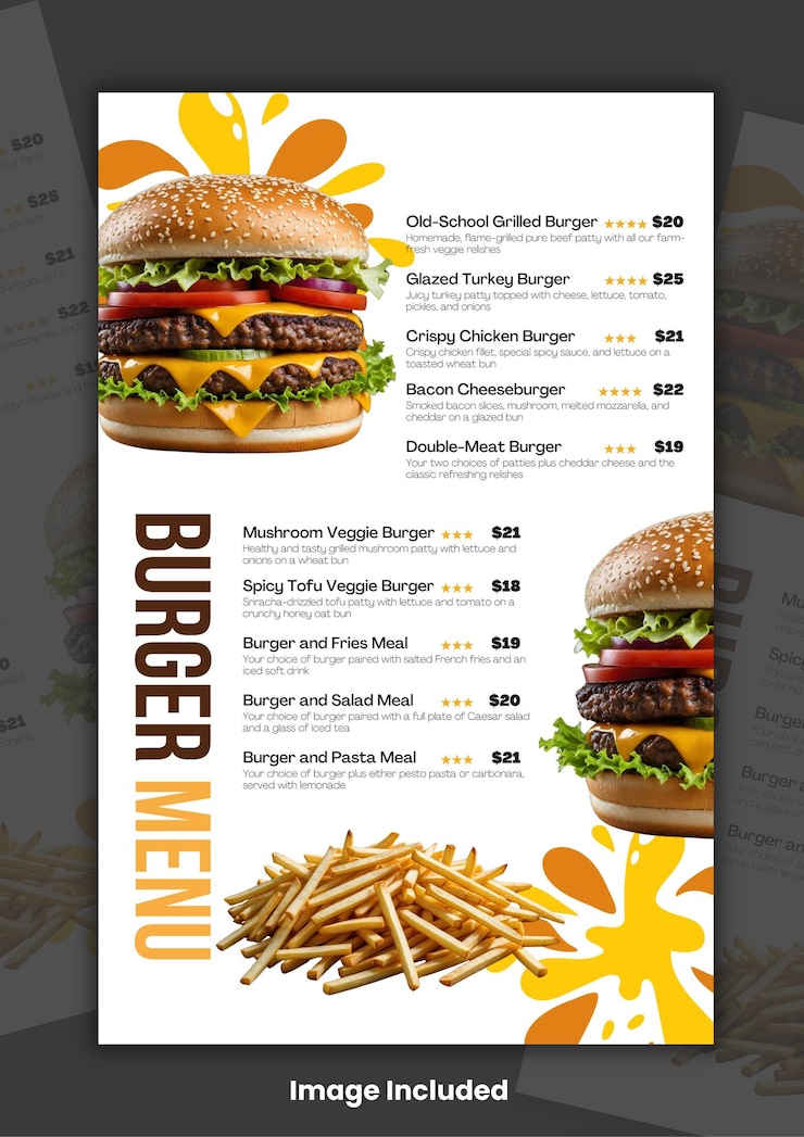 PSD modelo de design de folheto de menu de alimentos