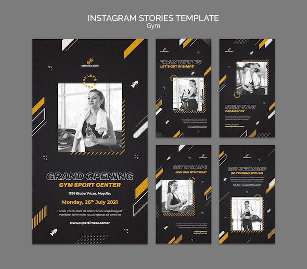 Modelo de design de histórias de instagram para academia