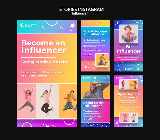 Modelo de design de histórias do instagram de influenciador gradiente