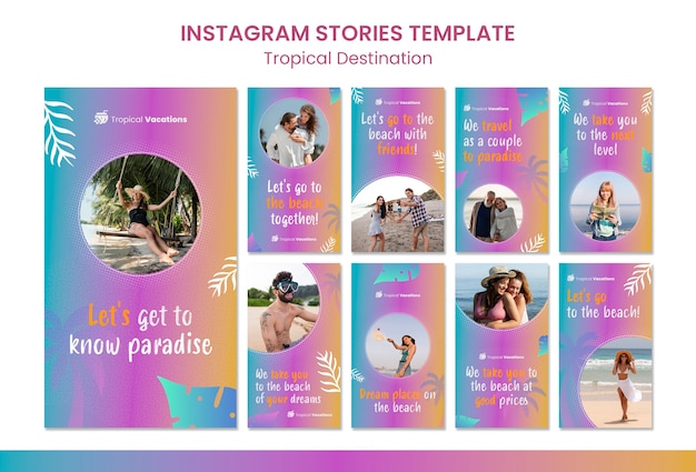 PSD modelo de design de instagram de destino tropical gradiente