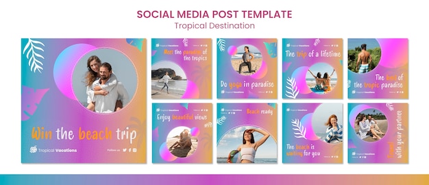 PSD modelo de design de instagram de destino tropical gradiente