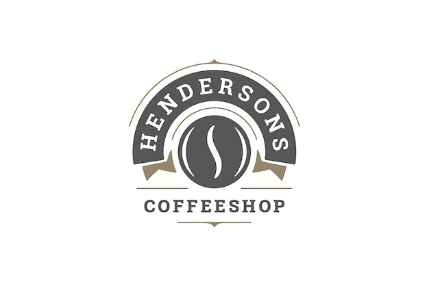 Modelo de design de logotipo de café minimalista decorativo com fita curva de grão de café torrado fresco