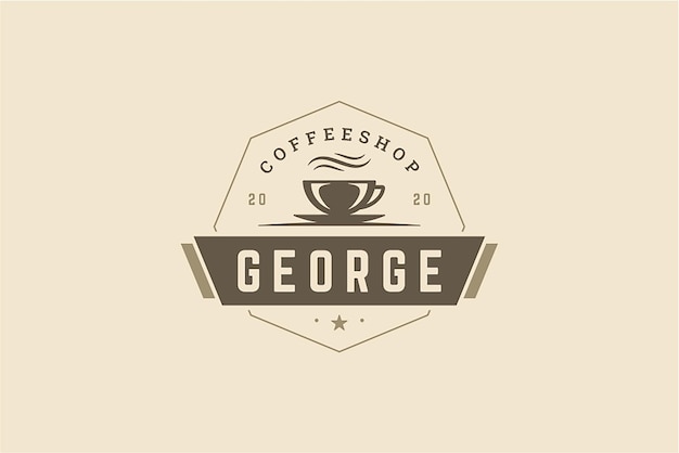 Modelo de design de logotipo de coffeeshop geométrico copo de bebida de aroma quente com fita festiva