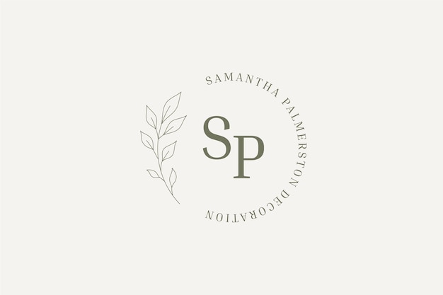 Modelo de design de logotipo de galho de árvore romântico com contorno de círculo de folhas