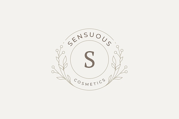 Modelo de design de logotipo de linhas mínimas com folhas de flores naturais elegantes com bagas
