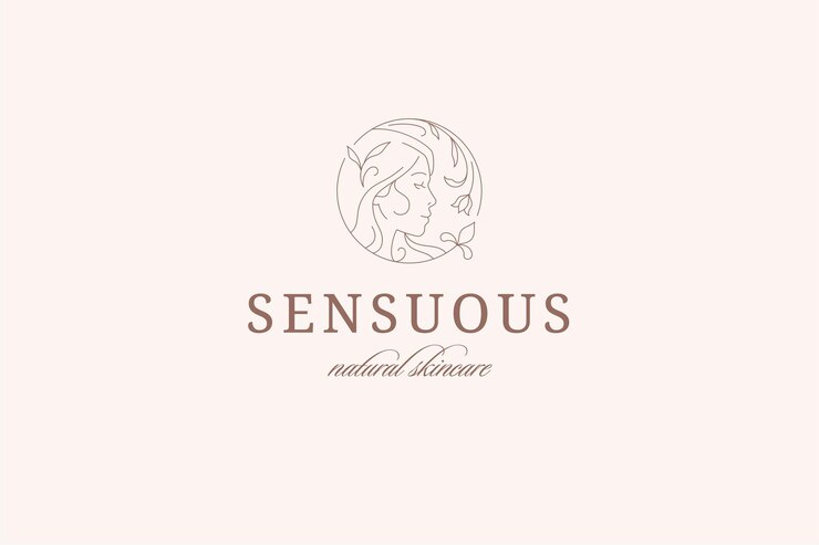PSD modelo de design de logotipo para cosméticos com contorno de círculo de retrato de mulher de flor elegante