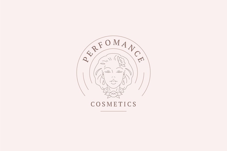 PSD modelo de design de logotipo romântico de mulher com rosto floral e linha de círculo