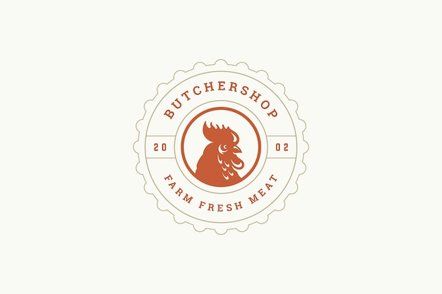 Modelo de design de logotipo vintage de círculo de mercado de carniceiro decorativo lugar para texto