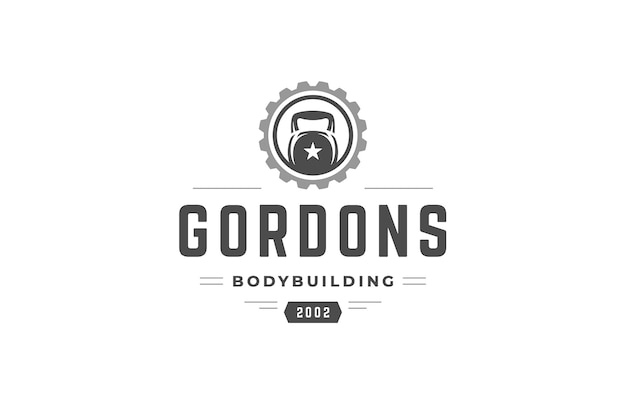 Modelo de design de logotipo vintage de clube de fitness círculo decorativo de peso metálico pesado