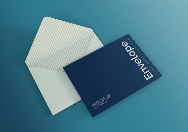Modelo de Design de maquete de envelope com fundo azul