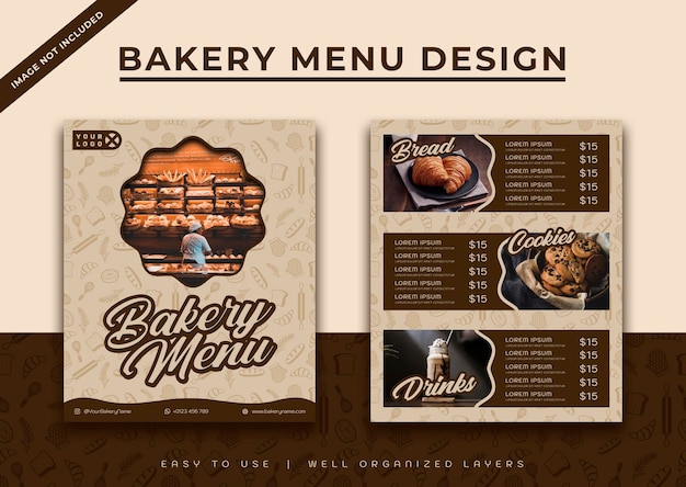 PSD modelo de design de menu de padaria