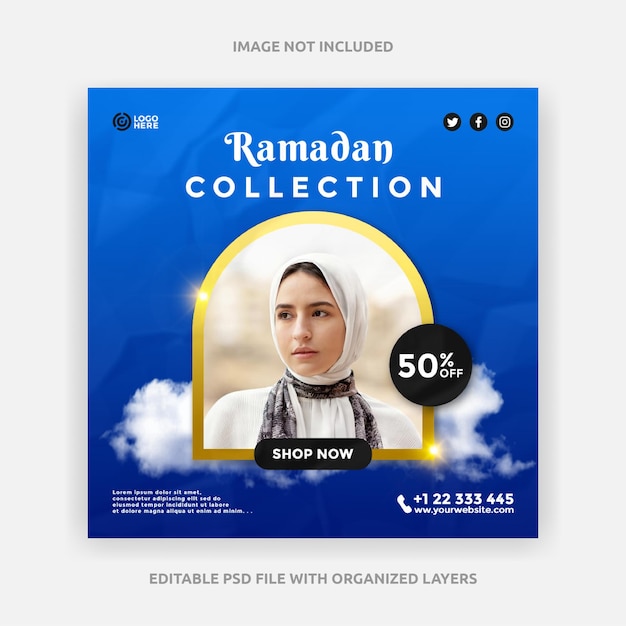 Modelo de design de mídia social de banner quadrado de venda de coleção do ramadã