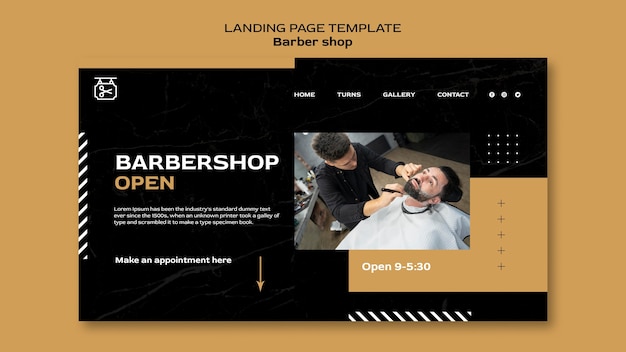 PSD modelo de design de página de destino de barbearia