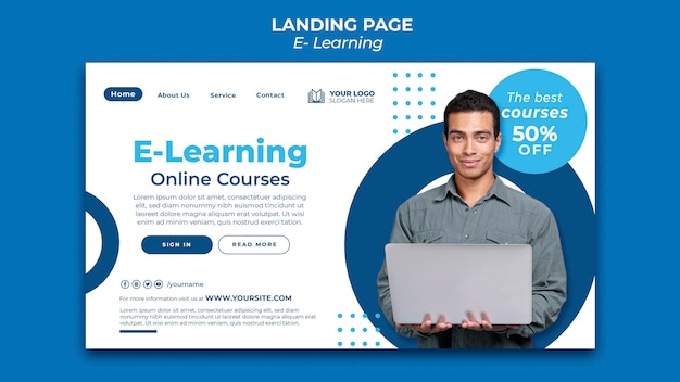 PSD modelo de design de página de destino de e-learning