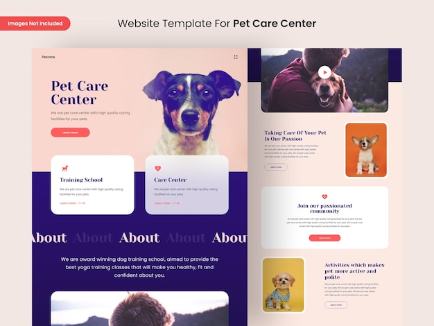 PSD modelo de design de página de site de centro de cuidados com animais de estimação