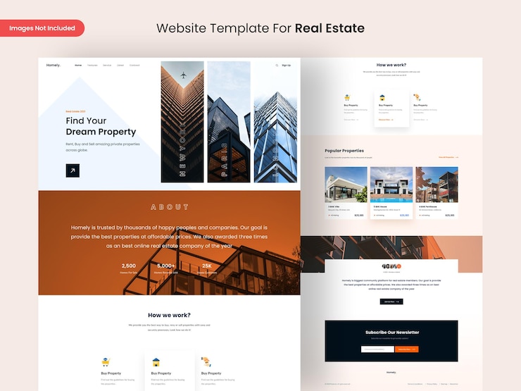 PSD modelo de design de página de site de imóveis