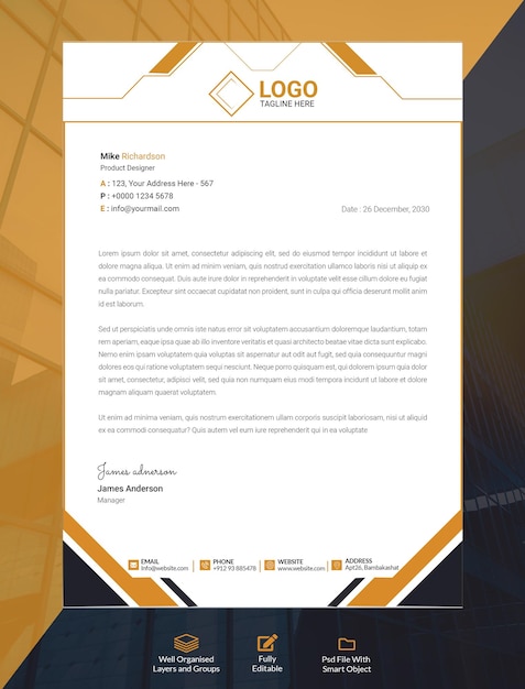 modelo de design de papel de carta de negócios corporativos psd