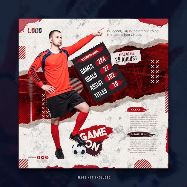 Modelo de Design de Post de Mídia Social de Jogo de Futebol ou Futebol