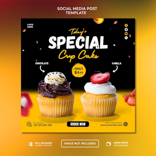 Modelo de design de postagem de banner de mídia social de bolo de xícara