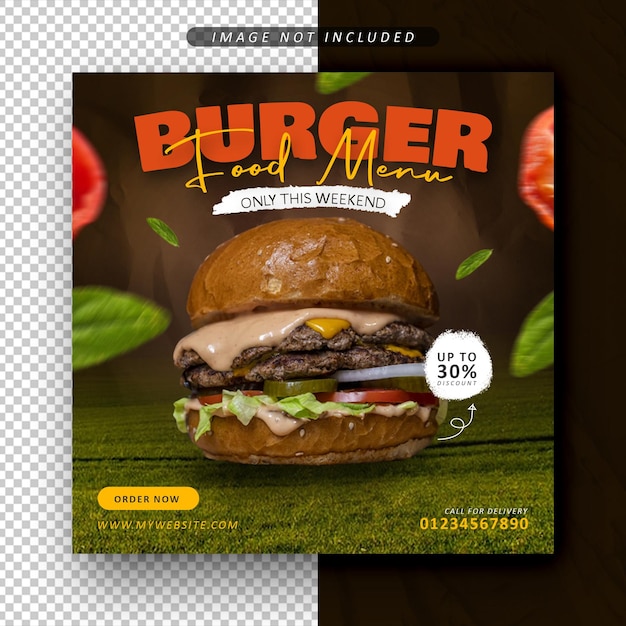 Modelo de design de postagem de banner de mídia social de menu de comida de hambúrguer
