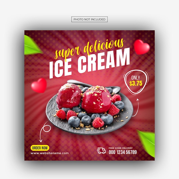 Modelo de design de postagem de banner de mídia social de sorvete delicioso especial