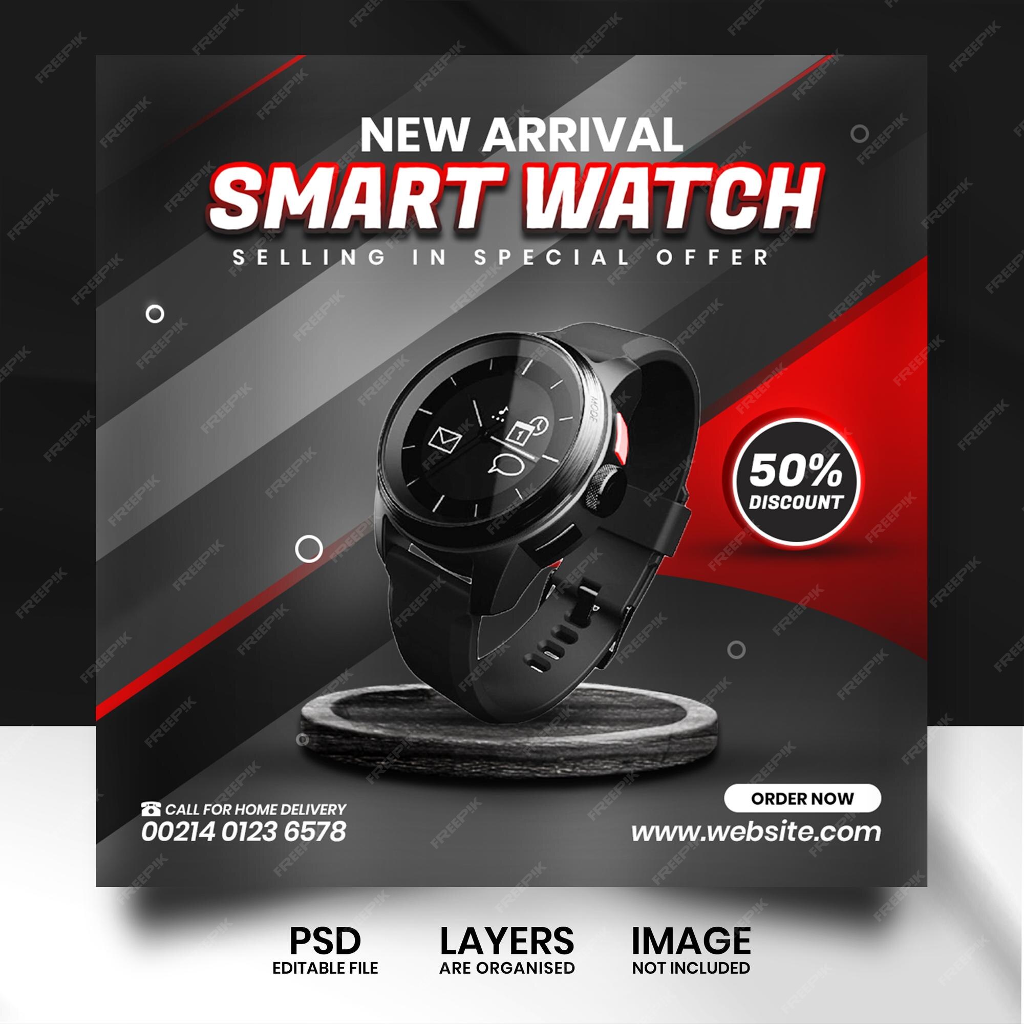 Modelo De Design De Banner De Relógio Inteligente Aplicativo Smartwatch De  Mídia Social De Relógio Inteligente Royalty Free SVG, Cliparts, Vetores, e  Ilustrações Stock. Image 211754610