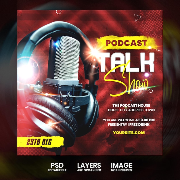 PSD modelo de design de postagem de banner quadrado de evento de talk show de podcast