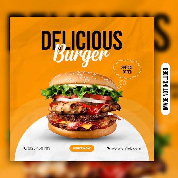 Modelo de design de postagem de mídia social de hambúrguer delicioso PSD premium PSD premium
