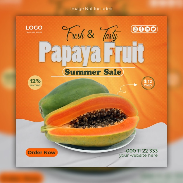 Modelo de design de postagem de mídia social de mamão para venda de verão de frutas