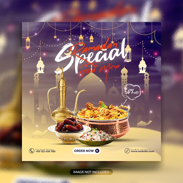 PSD modelo de design de postagem de mídia social de menu especial do ramadã