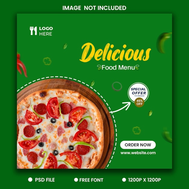 Modelo de design de postagem de mídia social de pizza deliciosa psd premium